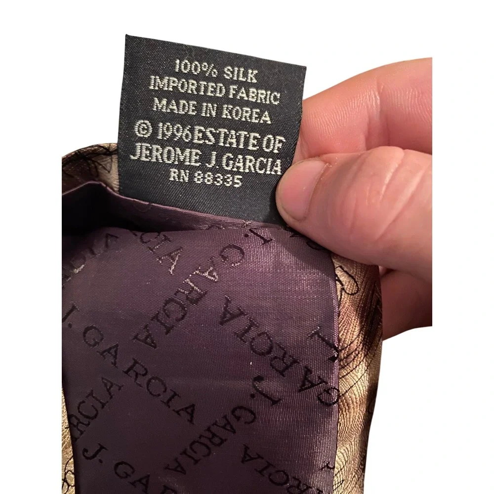J. Garcia Mens Silk Tie Tree Collection Fifteen Abstract Brown Gold Vintage 1996